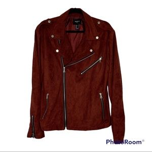 MENS Red suede motorcycle zipper jacket